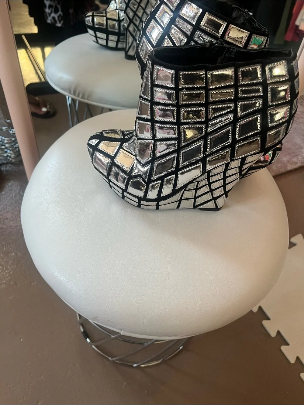 Itty Bitty Toes Silver Mosaic Platform Booties